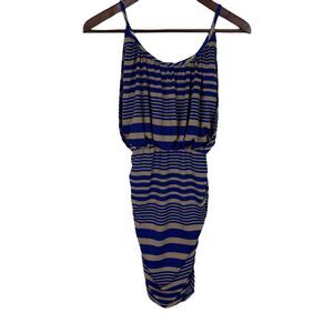 Yetts Los Angeles Blue Tan Striped Mini Dress Women's Small